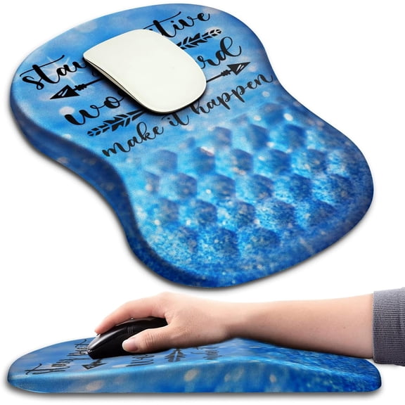 Waterbb Ergonomic Mouse Pad Wrist Support with Massage Design, Wrist Rest Pain Relief Mousepad with Memory Foam&Non-Slip PU Base, Mouse Pads for Wireless Mouse & Desk (12x8 inch,Stay Positive)