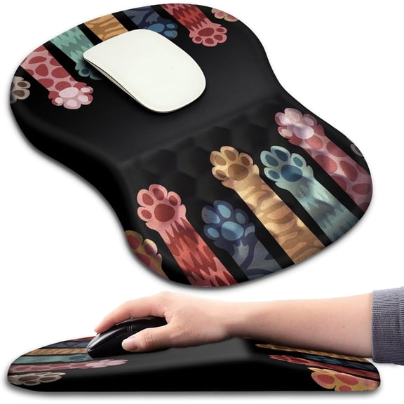Waterbb Ergonomic Mouse Pad Wrist Support with Massage Design, Wrist Rest Pain Relief Mousepad with Memory Foam&Non-Slip PU Base, Mouse Pads for Wireless Mouse & Desk (12x8 inch,Paw)