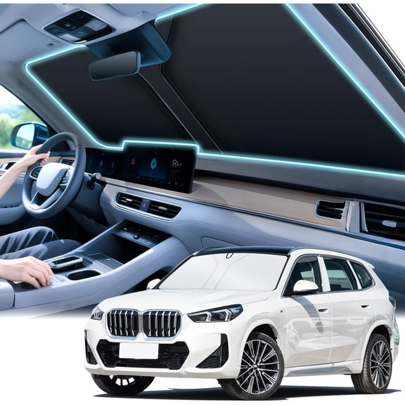 Waterbb Universal 300T Car Windshield Sun Shade, Foldable Reflective for Windshield & Window Shades with Overlapping Design, Car Interior Accessories (64.5" L x 33" W)