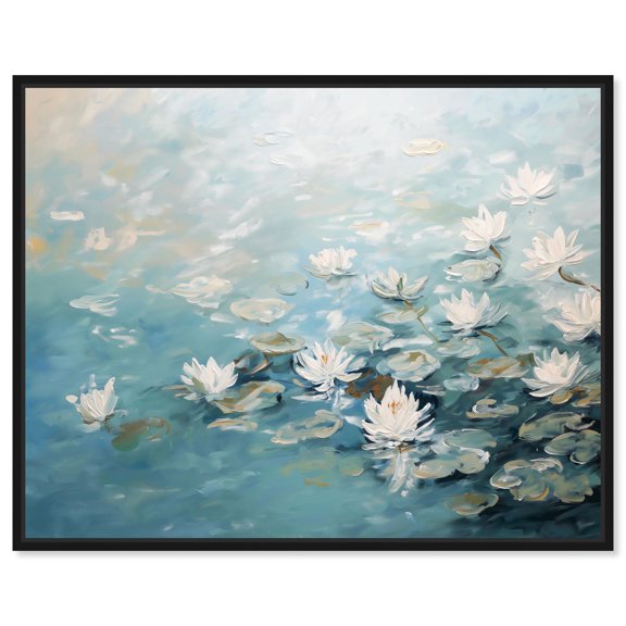 Waterborne Flora I Canvas Print Landscape Art by Art Remedy, Black Frame, 20 x 16