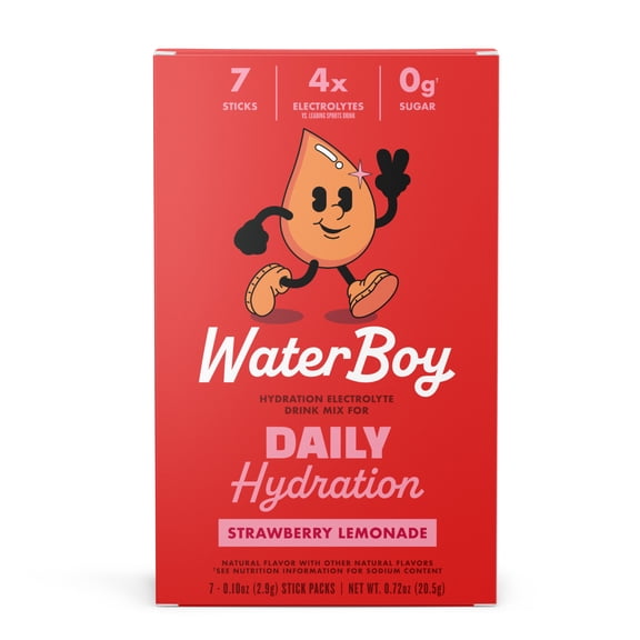 Waterboy Daily Hydration Sugar-Free Electrolyte Powder Packets, Strawberry Lemonade, 7 Count