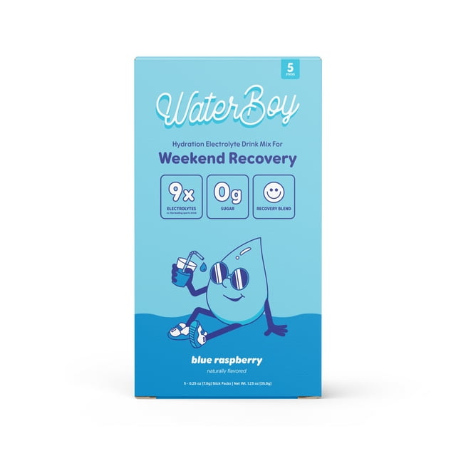 Waterboy Hydration and Weekend Recovery Powder Packets, Blue Raspberry, 5 Count