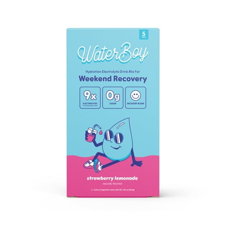 (3 pack) Waterboy Hydration and Weekend Recovery Powder Packets, Strawberry Lemonade 5 Count