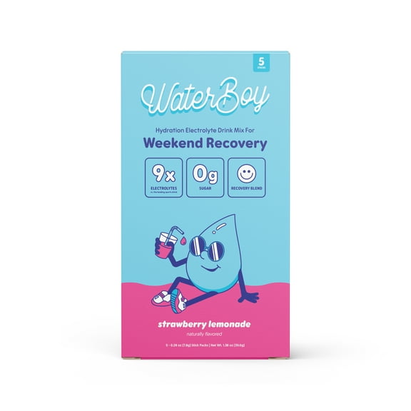 (3 pack) Waterboy Hydration and Weekend Recovery Powder Packets, Strawberry Lemonade 5 Count