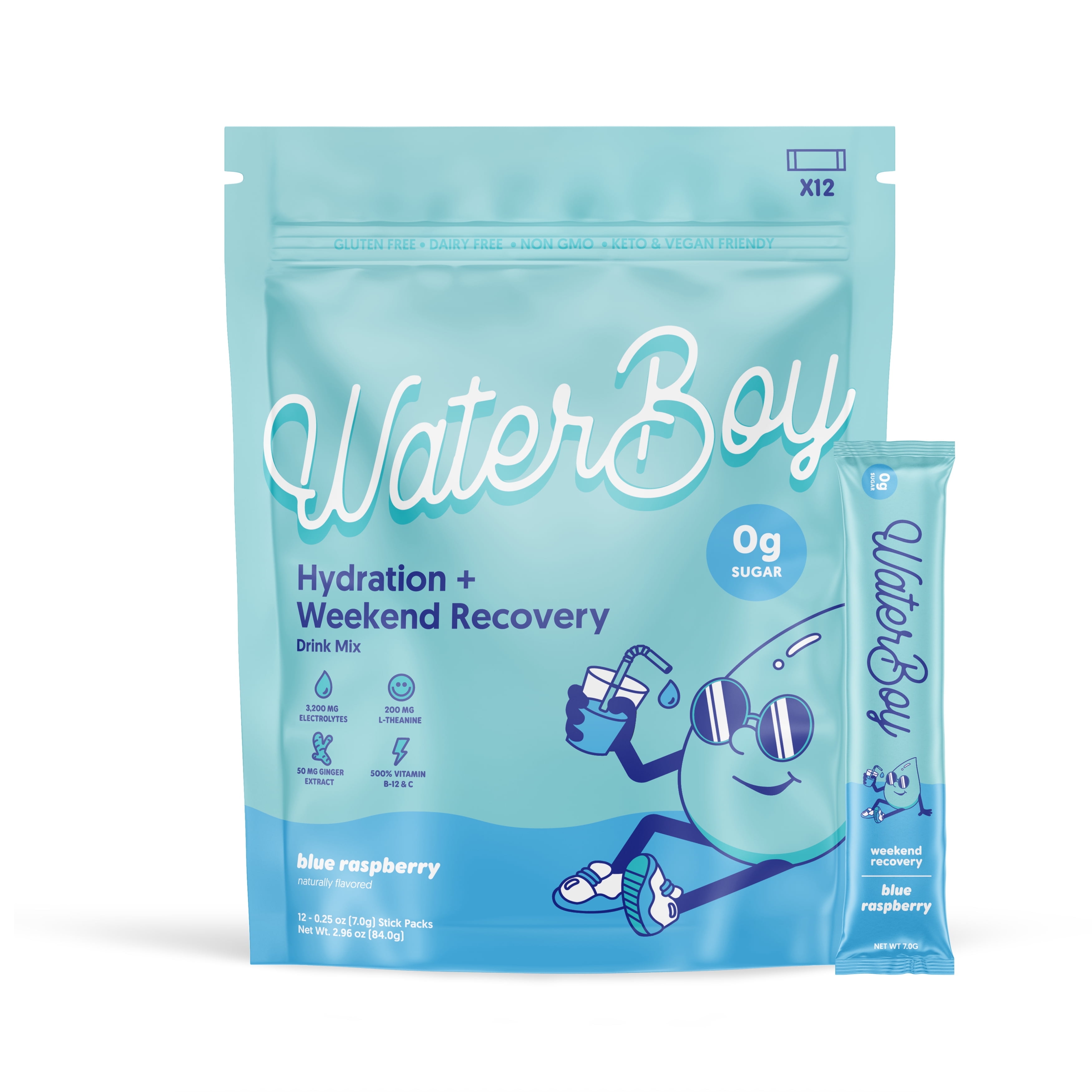 Waterboy Blue Raspberry Electrolyte Powder, Sugar-Free, Vegan, 3,187mg ...