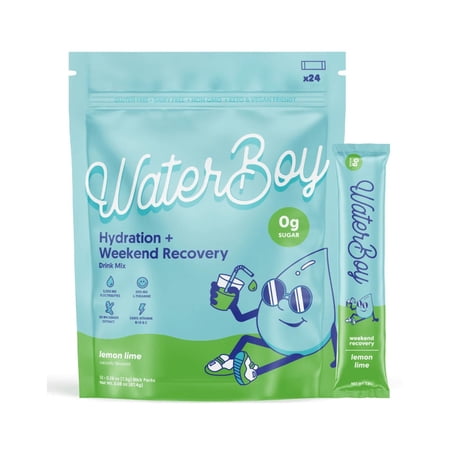 Waterboy Weekend Recovery, Lemon Lime - 3,187mg Sugar-Free Electrolyte Powder Packets, 12-Pack