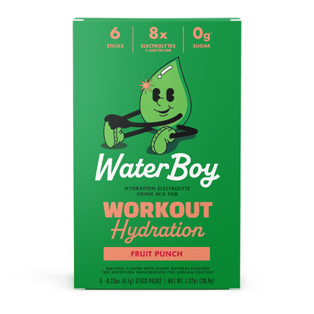 Waterboy Workout Hydration Sugar-Free Electrolyte Powder Packets, Fruit Punch, 6 Count