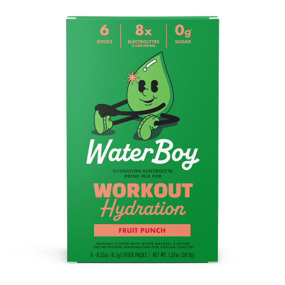 Waterboy Workout Hydration Sugar-Free Electrolyte Powder Packets, Fruit Punch, 6 Count