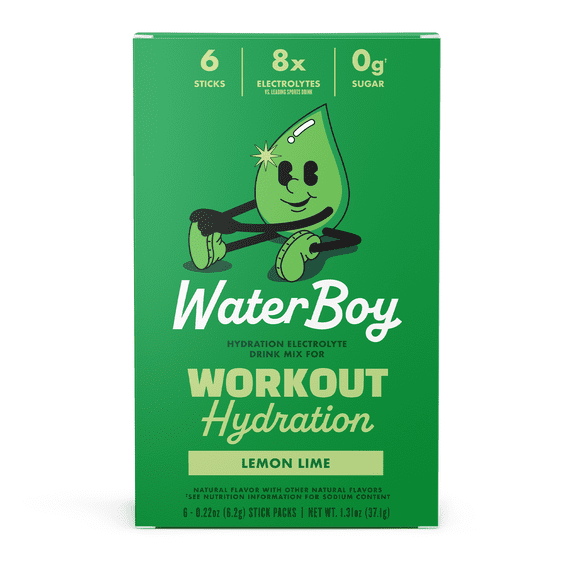 Waterboy Workout Hydration Sugar-Free Electrolyte Powder Packets, Lemon Lime, 6 Count