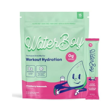Waterboy Workout Hydration, Strawberry Lemonade - 2,960mg Sugar-Free Electrolyte Powder, 15-Pack