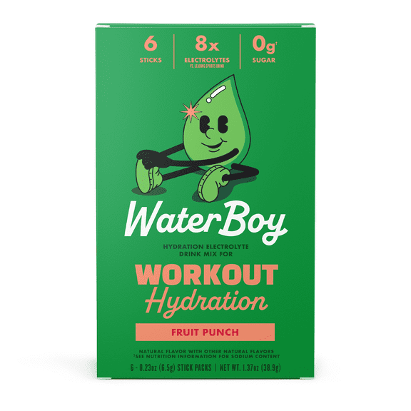 Waterboy Workout Hydration Sugar-Free  Electrolyte Powder Packets, Fruit Punch, 6 Count