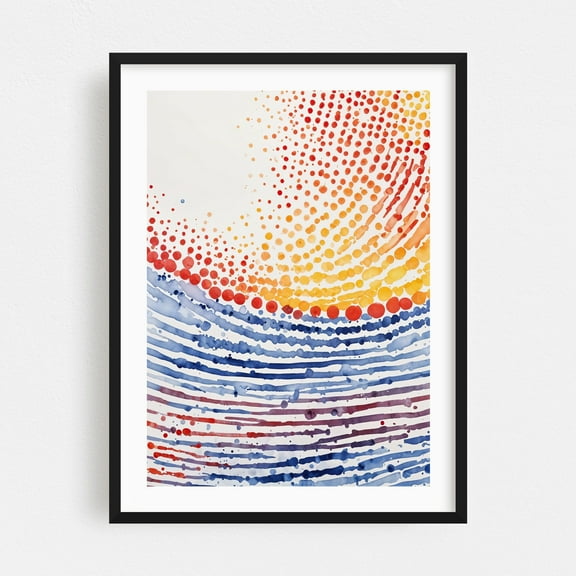 Watercolor Abstract Art - Digital Art Abstract Geometric Modern Art Minimalist Waves Psychedelic Black Framed Wall Art Print 5 x 7 inches
