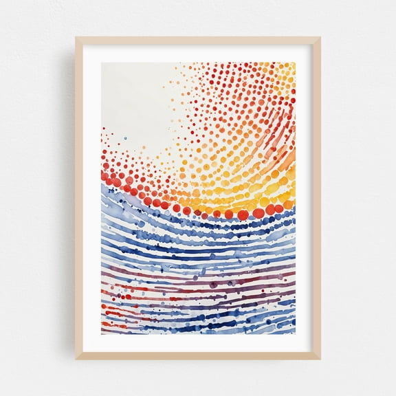 Watercolor Abstract Art - Digital Art Abstract Geometric Modern Art Minimalist Waves Psychedelic Oak Framed Wall Art Print 5 x 7 inches