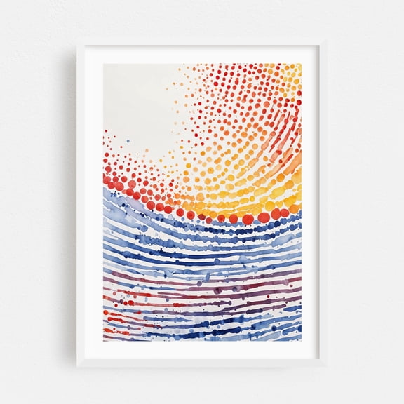 Watercolor Abstract Art - Digital Art Abstract Geometric Modern Art Minimalist Waves Psychedelic White Framed Wall Art Print 5 x 7 inches