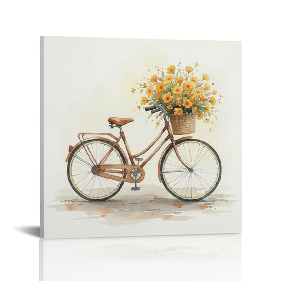 Watercolor Abstract Bike with Floral Bouquet Wildflowers Canvas Wall Art, Ready to Hang, Canvas Prints Wall Art Ready To Hang Room Home Art Decor
