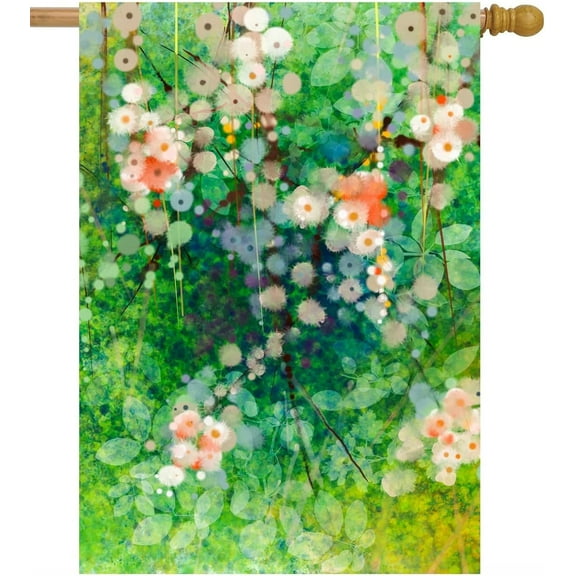Watercolor Abstract Colorful Floral Flowers Green Spring Summer Seasonal House Flag 28" x 40" Double Sided Polyester Welcome Large Yard Garden Flag Banners for Patio Lawn Home Outdoor Decor