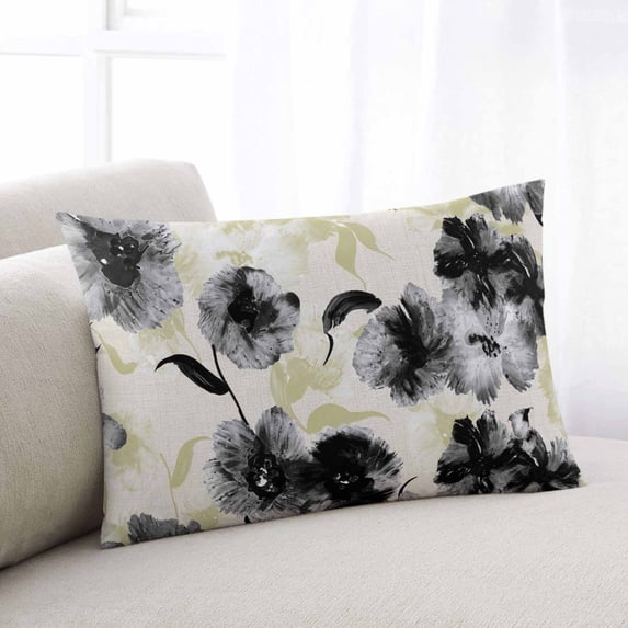 Watercolor Abstract Floral Throw Pillow Cover,Yellow Black Flowers Rustic Printed Rectangle Decorative Pillow Case Protector Soft Cushion Cover Lumbar Pillowcase for Couch Sofa Decor 20x30 Inch