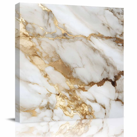Watercolor Abstract Marble Texture Canvas Artwork Painting Art, Gold Stripe Crack Stone Square Framed Wall Decorations Prints Picture for Bedroom Kitchen Living Room, 8x8 in