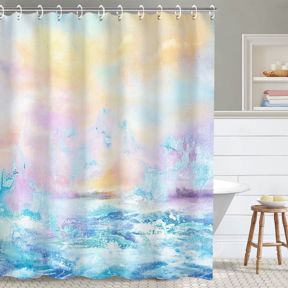 Watercolor Abstract Shower Curtain, Ombre Pink Purple Blue Shower Curtains for Bathroom, Tie Dyed Ink Shower Curtain Set with 12 Hooks, 72"x84"