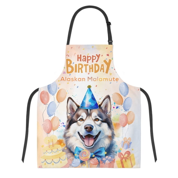 Watercolor Alaskan Malamute Happy Birthday Celebration Balloons Gift Party Apron Alaska Mal Dog Lovers Gifts for Cooking Grilling Baking Painting Gardening - 00028