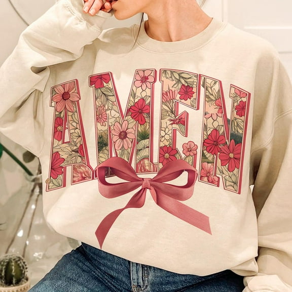 Watercolor Amen Flowers Sweatshirt, Easter Jesus Shirt, Retro Easter Pullover, Amen Coquette Bow Top, Bible Verse Shirt, Christian Easter Shirt