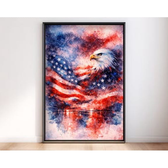 Watercolor American Eagle Art, Abstract USA Flag Poster, Majestic Bird Print, Modern Patriotic Decor, 12x18 UNFRAMED