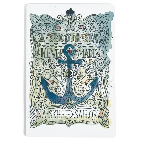 Watercolor Anchor, A Smooth Sea, Nautical Art, Artwork (12x18 Aluminum Art, Indoor Outdoor Metal Sign Decor)