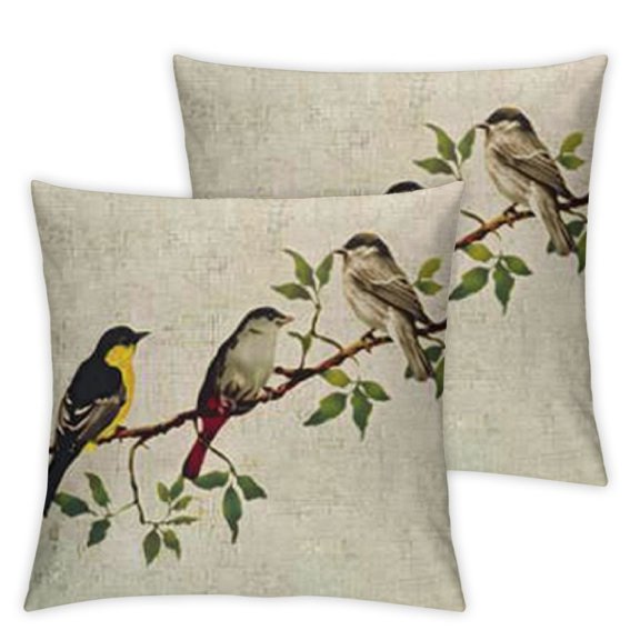 Watercolor Animal Birds Stand On Tree Branch Throw Pillow Cover Cushion Case Material Decorative