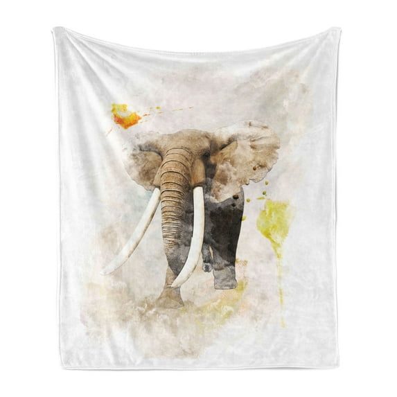 Watercolor Animal Soft Flannel Fleece Throw Blanket, Majestic Walking in the Forest with Paintbrush Effects, Cozy Plush for Indoor and Outdoor Use, 50" x 70", Tan Taupe Beige, by Ambesonne