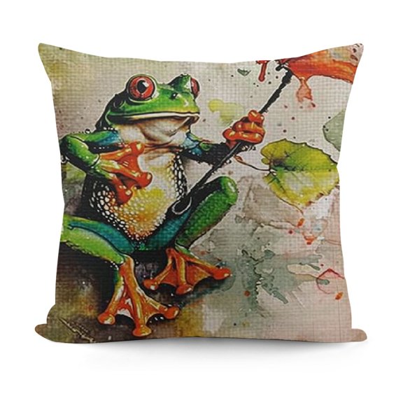 Watercolor Animal Style Throw Pillow Covers Frog Pattern Cushion Case Square Home Sofa Decorative Pillowcase