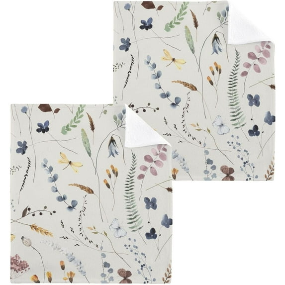 Watercolor Animals Plants Wash Cloth Set of 4, 12 x 12 Inch Cotton Baby Washcloths Highly Absorbent and Soft Feel Fingertip Towels Face Towels for Bathroom, Gym, Spa Washcloth Gift