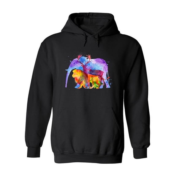 Watercolor Animals Silhouettes Hoodie Women -Image by Shutterstock, Female 3X-Large