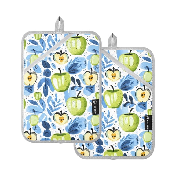 Watercolor Apple and Leaf Oven Mitts Pot Holders 2 pcs Heat Resistant for Kitchen Baking Grilling