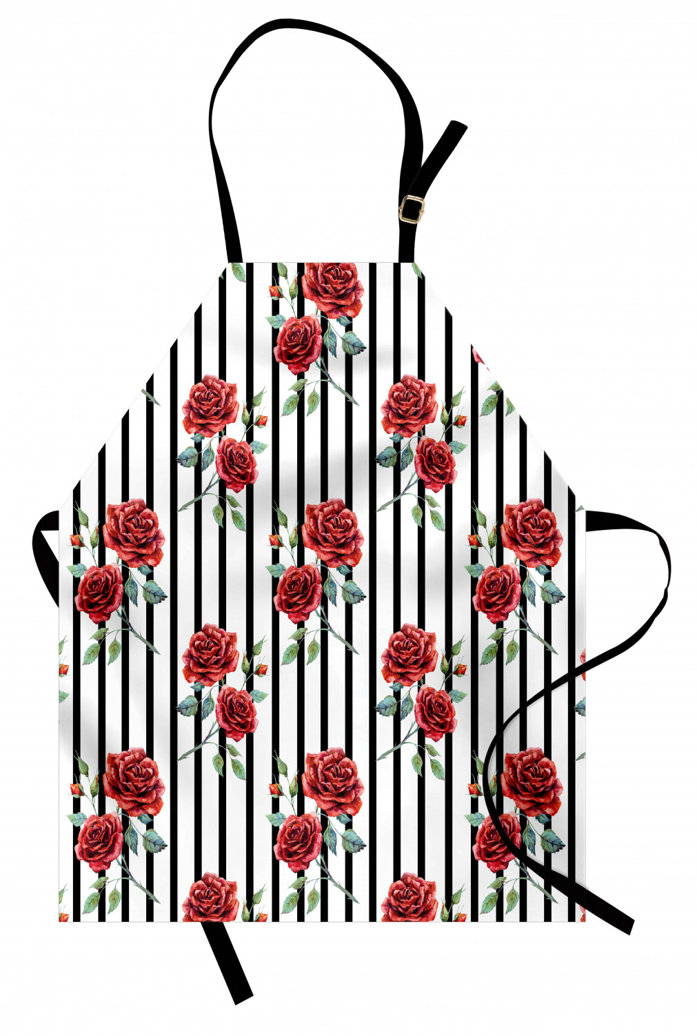 Watercolor Apron Rose Pattern with Vertical Stripes Pattern Romantic ...