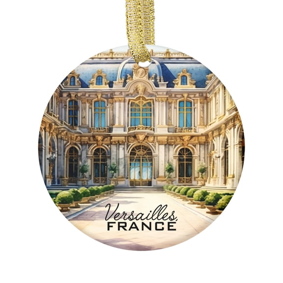 Watercolor Art French Royal Palace Elegant Baroque Chateau Tourism France French Souvenirs Travel Memory Souvenir Landmark Vacation Keepsake Ceramic Christmas Ornament Xmas Holiday Tree Gift