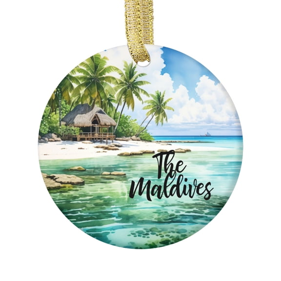 Watercolor Art The Maldives Islands Travel Tourism Souvenirs Travel Memory Souvenir Landmark Vacation Keepsake Ceramic Christmas Ornament Xmas Holiday Tree Gift