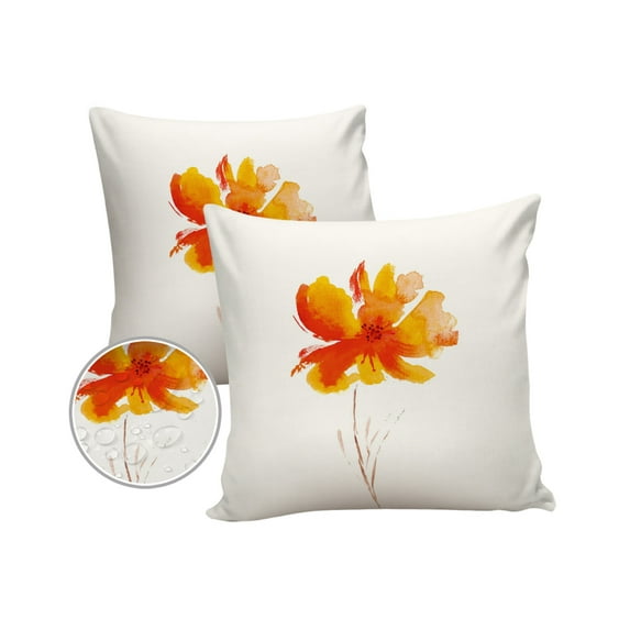 Watercolor Art Orange Blossoms Flowers Outdoor Pillow Covers Set of 2, Decorative Waterproof Throw Pillow Case, Retro Chic Floral Cotton Linen Soft Cozy Cushion Pillowcases