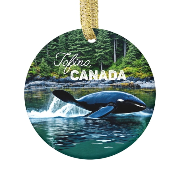 Watercolor Art of Tofino Whale Watching Vancouver Canada Sealife Travel Memory Souvenir Landmark Vacation Keepsake Ceramic Christmas Ornament Xmas Holiday Tree Gift