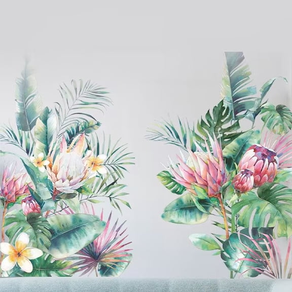 Watercolor Art Tropical Monstera Leaf Palm Tree Leaf Plants Green Leaves Wall Stickers Decals for Door Living Room TV Wall Bedroom Decor Murals