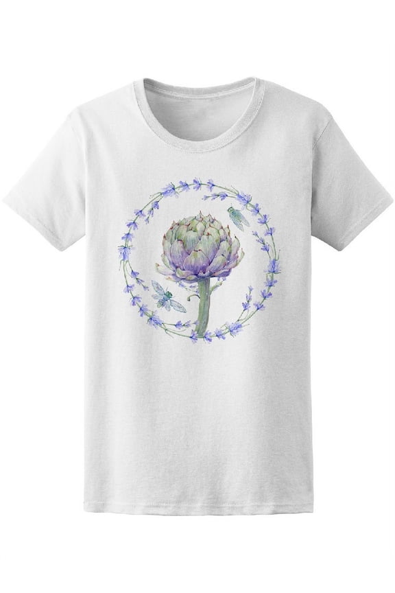 Watercolor Artichoke & Lavender T-Shirt Women -Image by Shutterstock, Female Small
