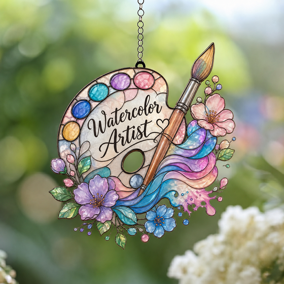 Watercolor Artist Suncatcher Acrylic 1 Layer, Painting Gift for Creative Studio Decor