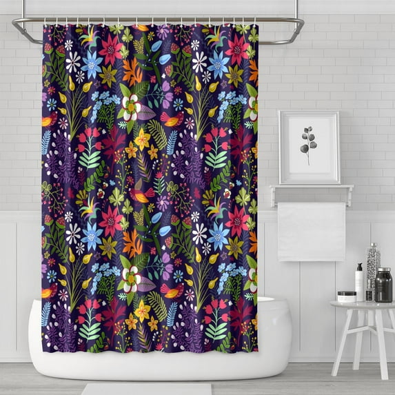 Watercolor Autumn Floral Shower Curtain – Artistic Botanical Leaves and Bloom Print, 72x72 Inches