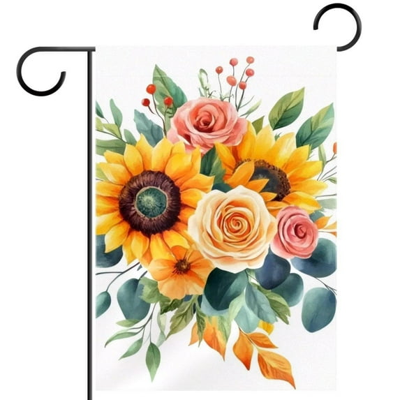Watercolor Autumn Flowers Sunflower Pumpkin Rose Welcome Garden Flags, 12 x 18 Inch Double Sided Outdoor Yard Flags Waterproof For Home Outside Patio Lawn Porch