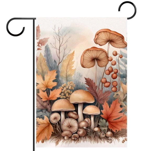 Watercolor Autumn Herbs Leaves and Mushrooms Double Sided Garden Flag Decorative Weather Resistant Yard Flag, Large DIY Vertical Flag for Farmhouse Patio Lawn, 28x40 Inch