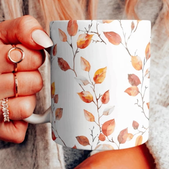 Watercolor Autumn Leaves Ceramic Mug, Beautiful Fall Leaves Coffee Cup, Colorful Leaves Pattern Teacup, Nature Lover Gift, Branches Design.