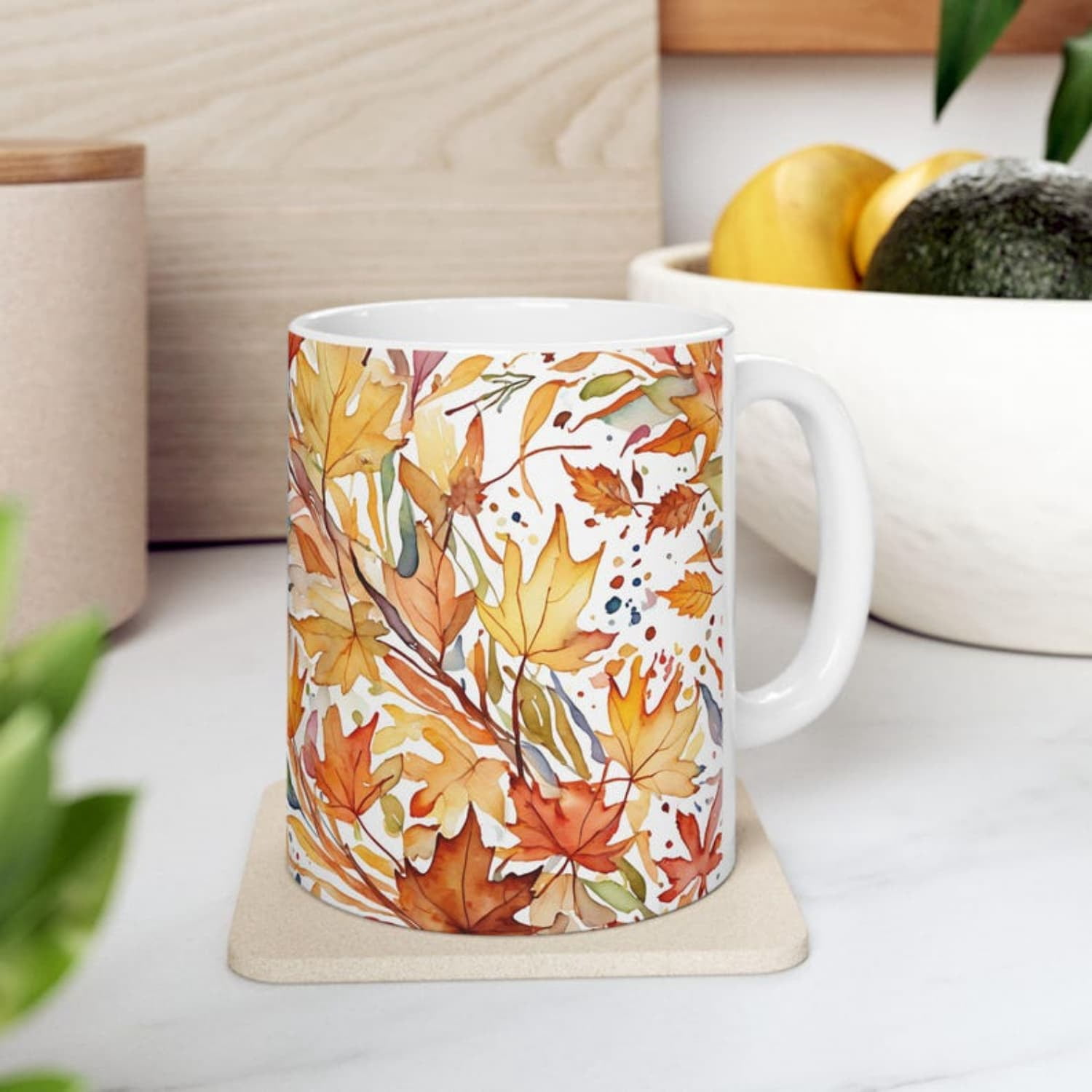 Mug Fall Color Watercolor Autumn Leaves Coffee Mug, Fall Foliage Tea Cup, Tksgiving ...