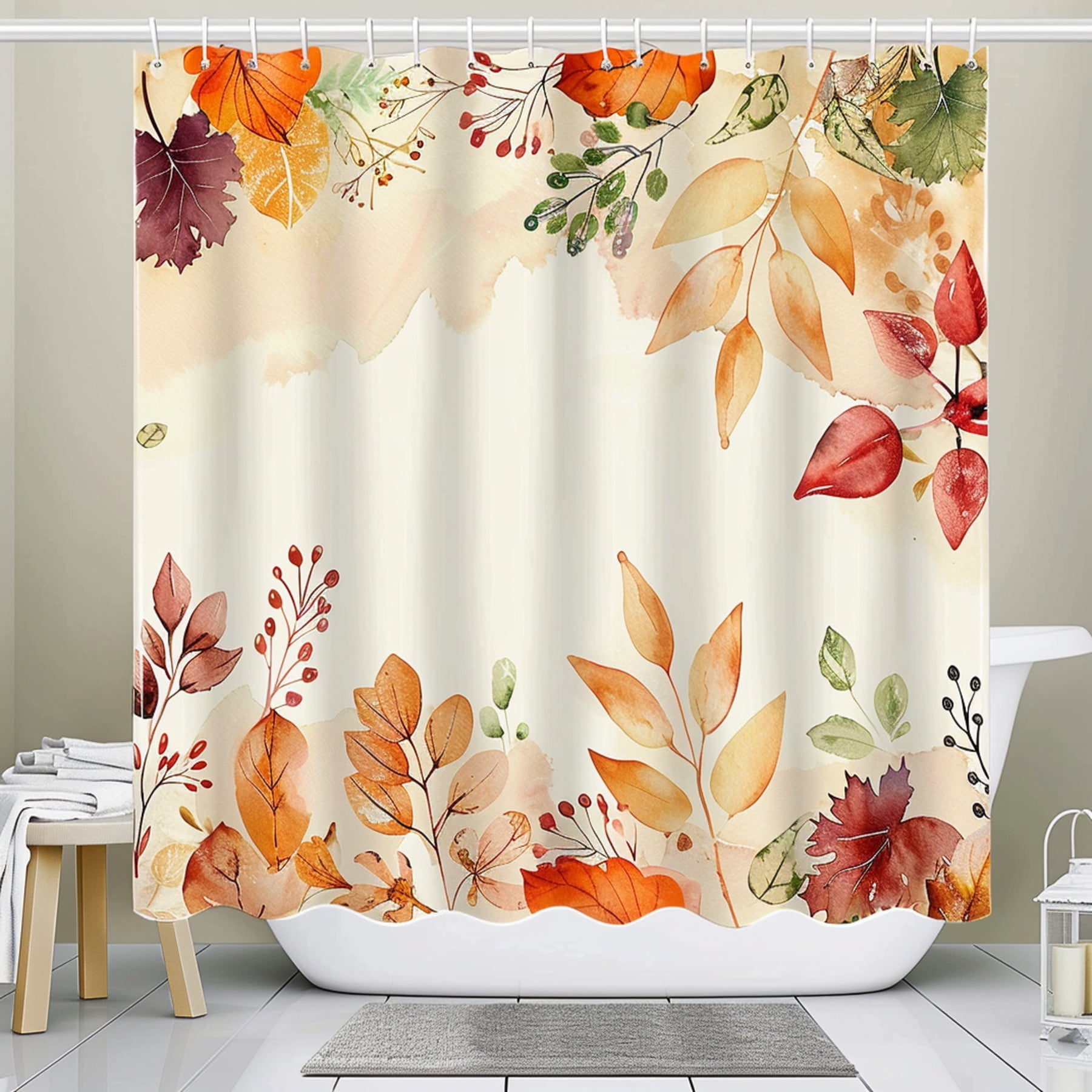 Watercolor Autumn Leaves Shower Curtain Set with Cozy Fall Vibes
