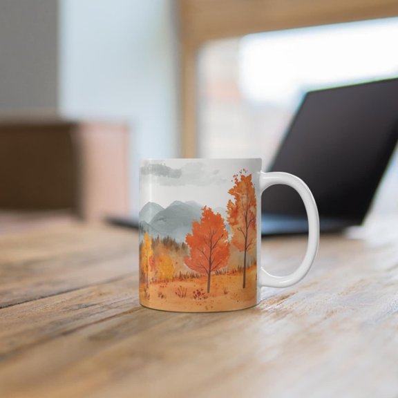 Watercolor Autumn Mountain Landspe Mug, Beautiful Fall Scenery Coffee Cup, Colorful Autumn Leaves Ceramic Mug, Fall Dr, Fall Gifup.