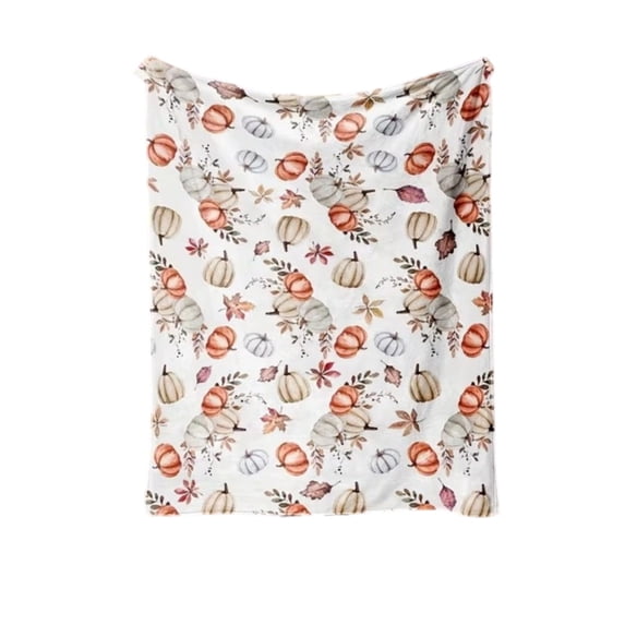 Watercolor Autumn Pumpkin Maple Leaf Print Fall Flannel Throw Blanket, Soft Lightweight Cozy Decorative Blanket, 1 Pack 39.4"x 51.2", Multi-Scenario Accent Blanket for Home Decor