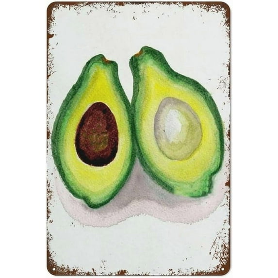 Watercolor Avocado Wall Art Floral Print Pear Avocado Art Poster Painting Farmhouse Warehouse Barn Metal Plaque Retro Metal Sign 8x12 inch